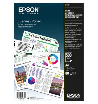 Epson Inkjetpapier Business S450075, A4 80g weiß matt beidseitig bedruckbar 500 Blatt